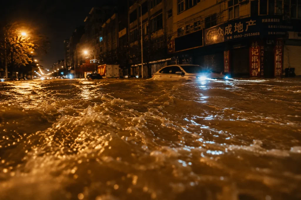 Tufão Saudel provoca inundações e paralisa cidades na província de Fujian, na China